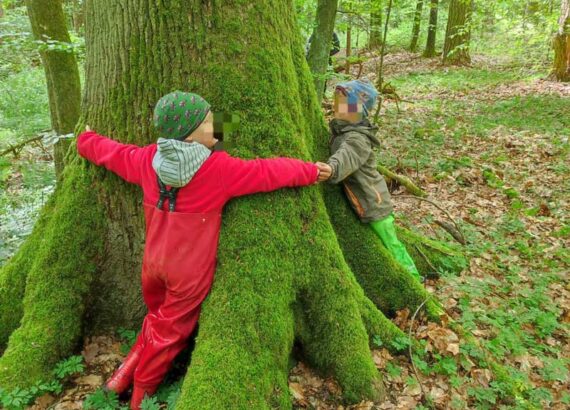 Kinder umarmen einen Baum